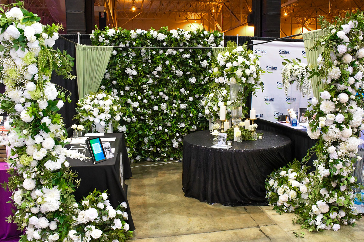 faux stems display with faux flowers everywhere