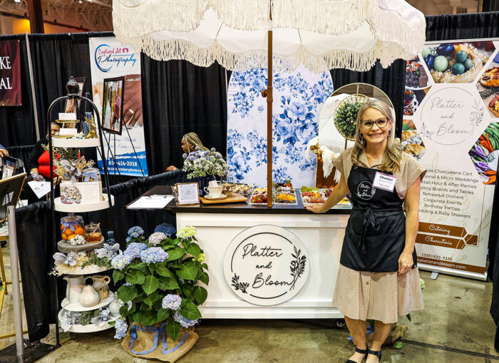 mobile charcuterie display with platter & bloom